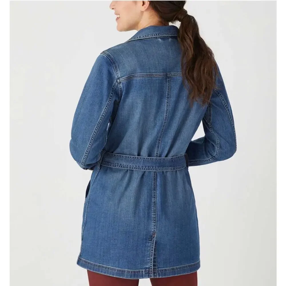 Duluth Trading Daily Denim Belted Trench Coat Jacket Medium